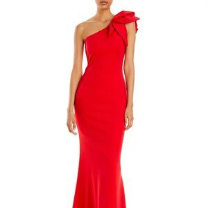 Red One-Shoulder Scuba Gown (Size 10)